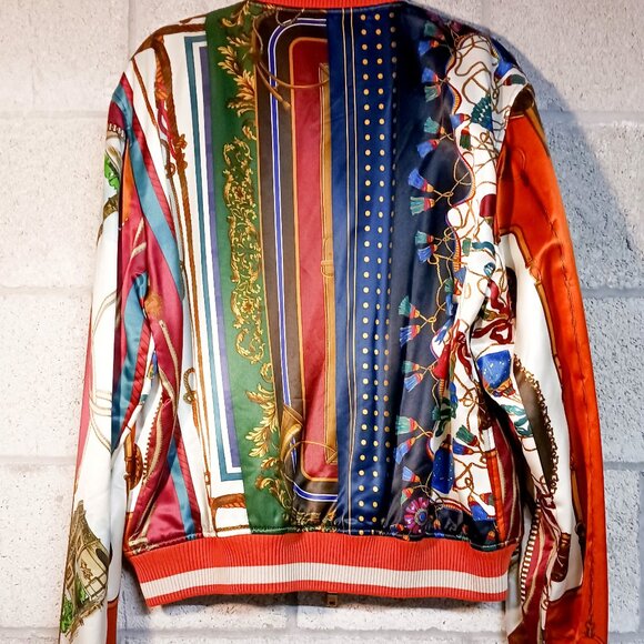 Amiri Men's Multicolor Scarf Patchwork Print Satin Bomber Jacket | 54 IT  L US - Picture 5 of 6